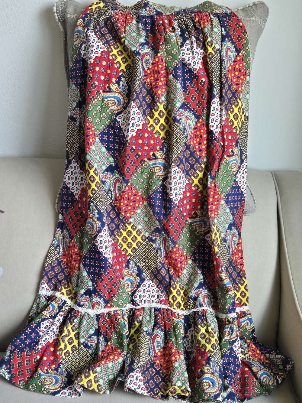 Vintage Sears Jr Bazaar 70s Patchwork Maxi Skirt Ruffle Hem